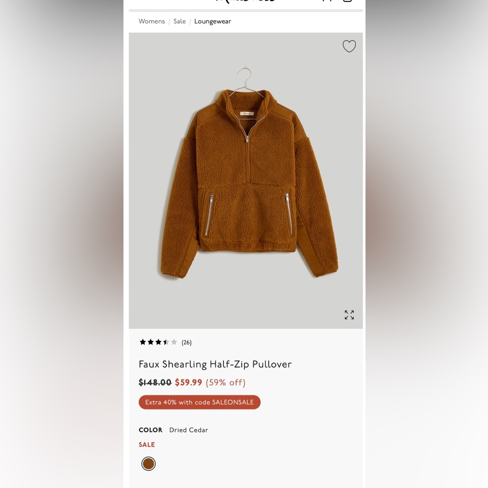 Madewell Faux Shearling half zip pullover